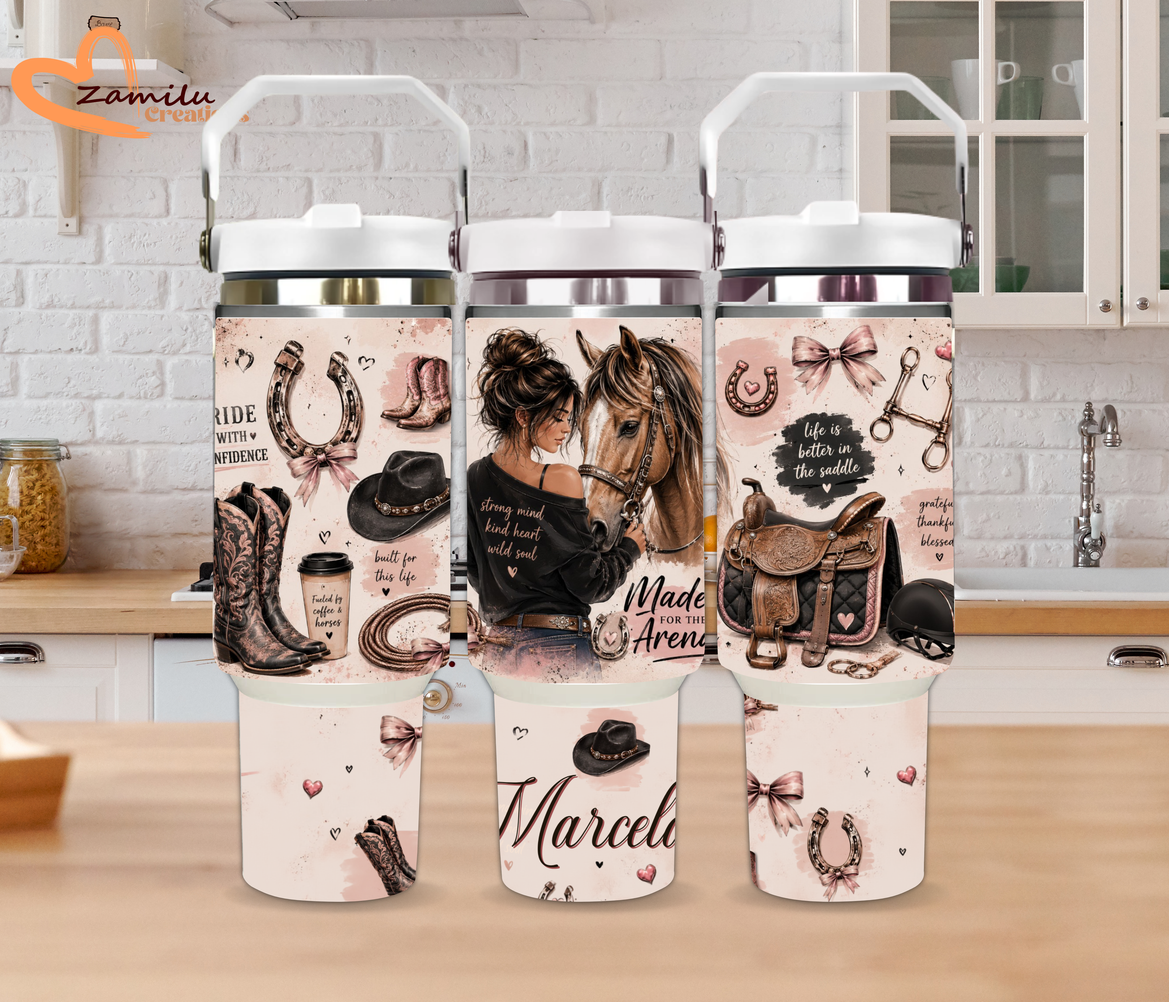 Personalized Horse Tumbler, Custom Horse Lover Gift for Her, Equestrian Travel Mug, Cowgirl Stainless Steel Cup