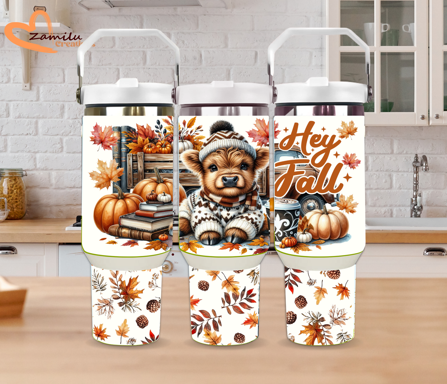 Personalized Autumn Pumpkin Cow Tumbler – Fall Gift with Name, Cow Lover Cup, Thanksgiving Drinkware