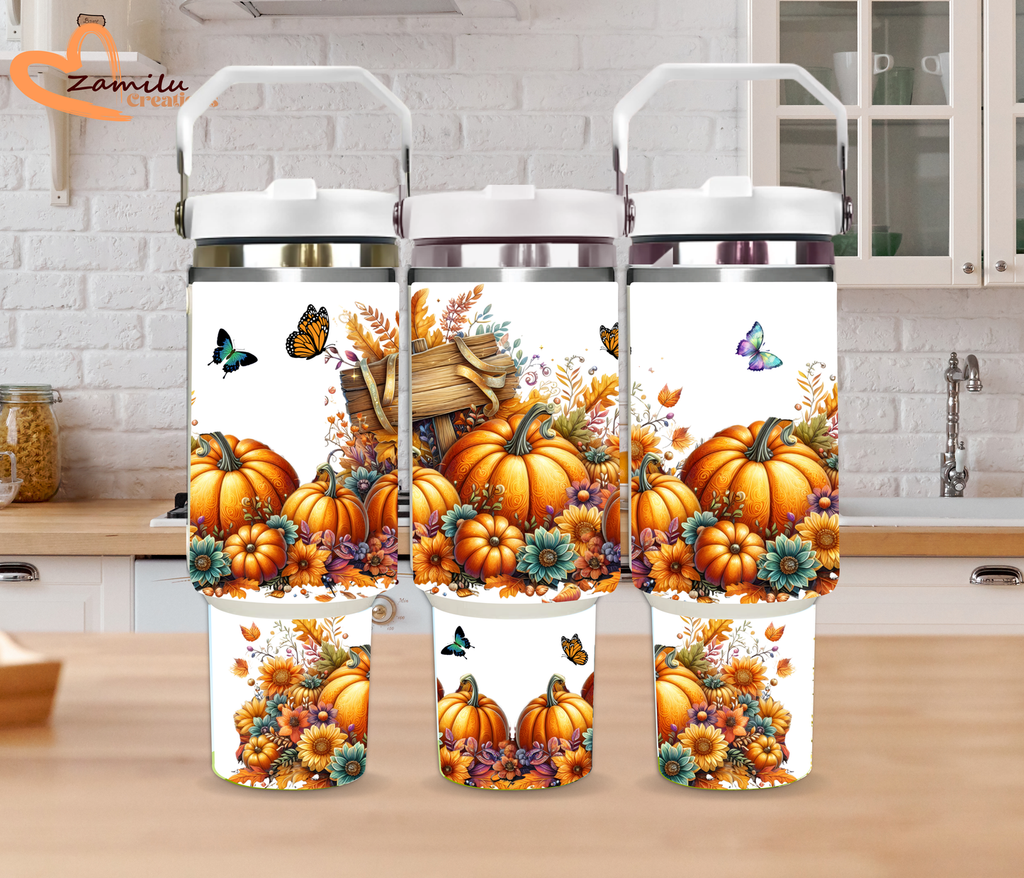 Pumpkin Floral Tumbler – 30 oz & 40 oz Stainless Steel Autumn Coffee Cup, Personalized Fall Gift