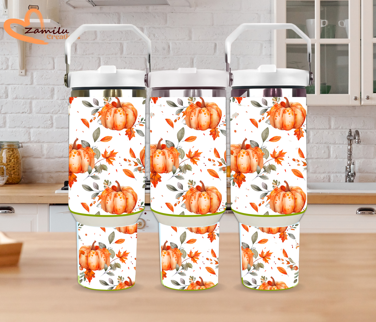 Pumpkin Floral Tumbler – 30 oz & 40 oz Stainless Steel Autumn Coffee Cup, Personalized Fall Gift