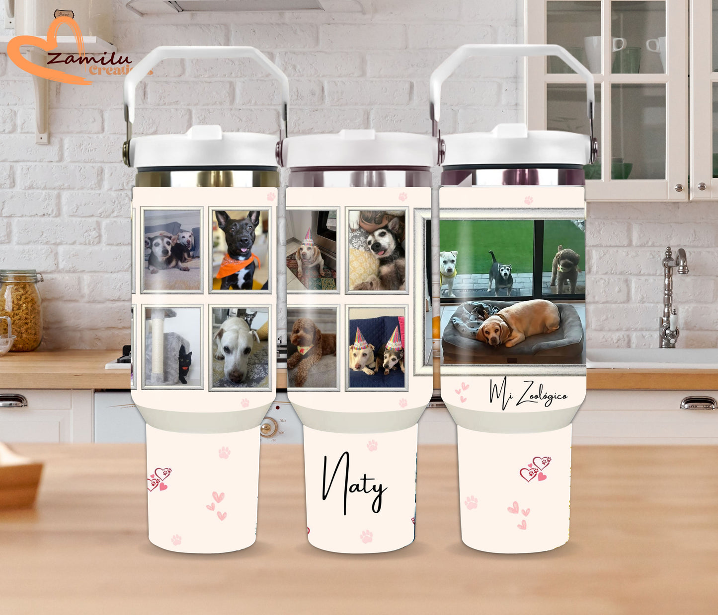 Custom Pet Photo Tumbler – 30 Oz Personalized Dog Lover Water Bottle – Memory Gift for Pet Owners