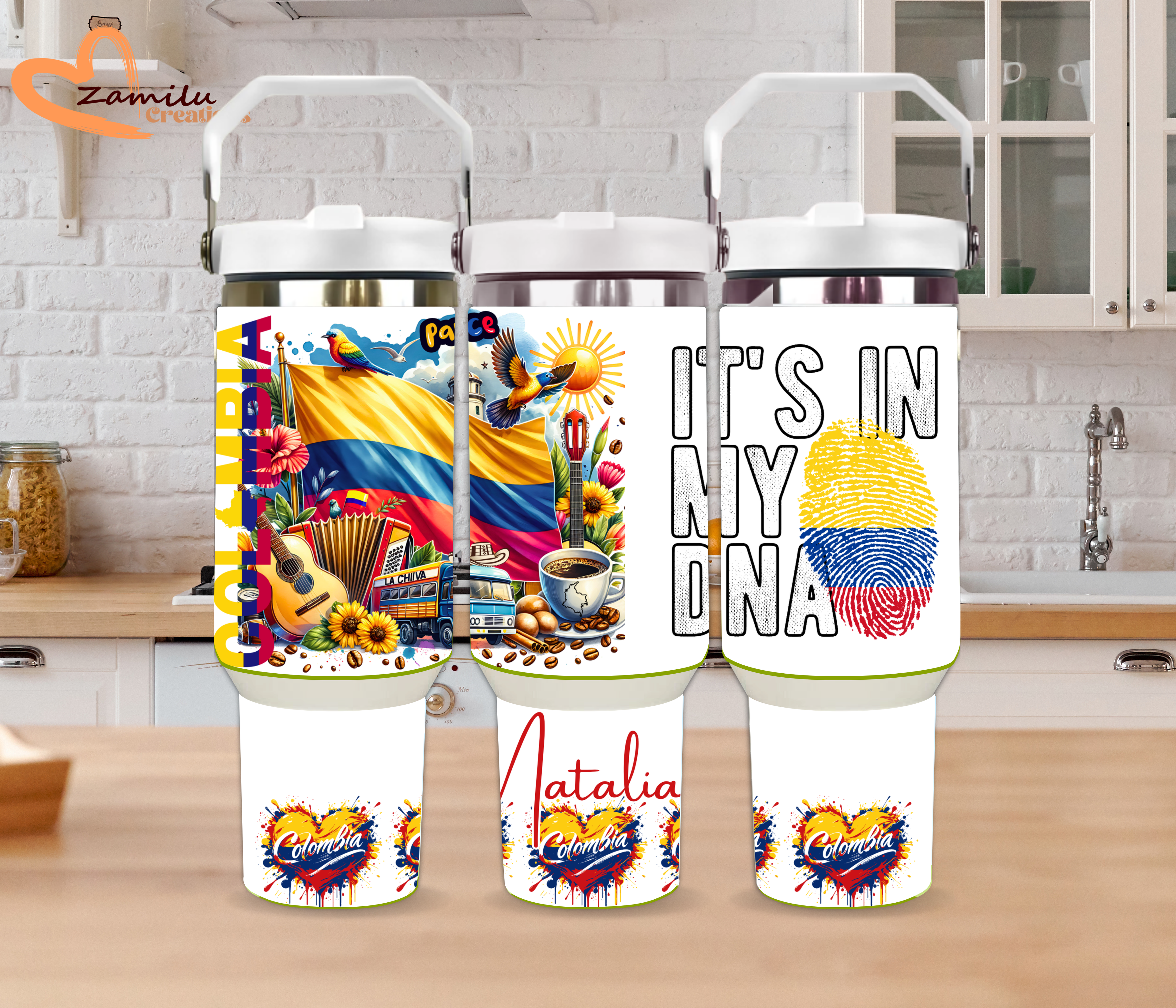 Personalized Colombia Tumbler 40oz with Handle – Custom Name Colombian Flag Travel Mug – Gift for Colombians