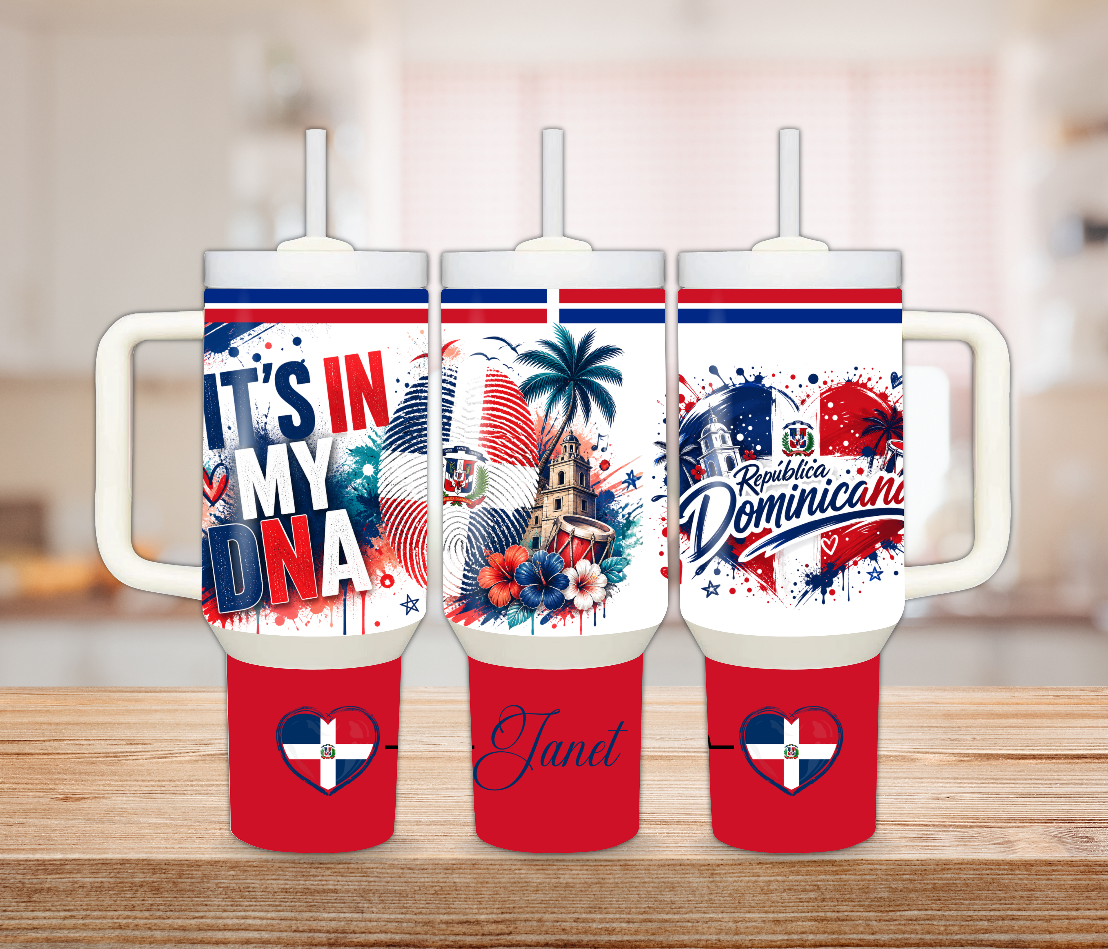 Personalized Dominican Republic Flag Tumbler with Handle: 30oz/40oz Travel Cup, Dominican Pride Gift, Republica Dominicana Mug, Custom Name