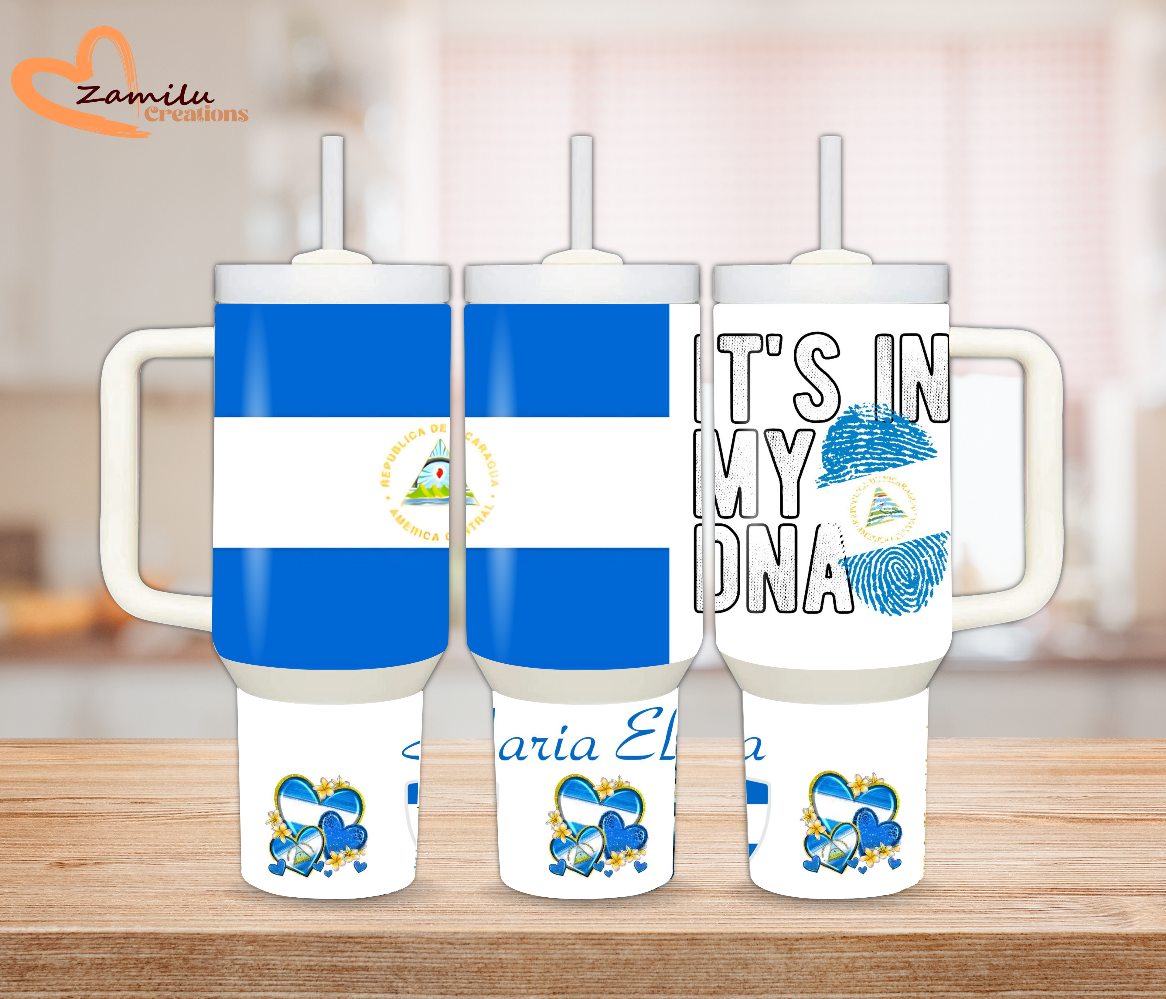 Nicaragua Tumbler with Handle 40oz 30oz, Personalized Nicaragua Gift, Custom Stainless Steel Travel Mug, Nicaraguan Flag Cup, Gift for Her