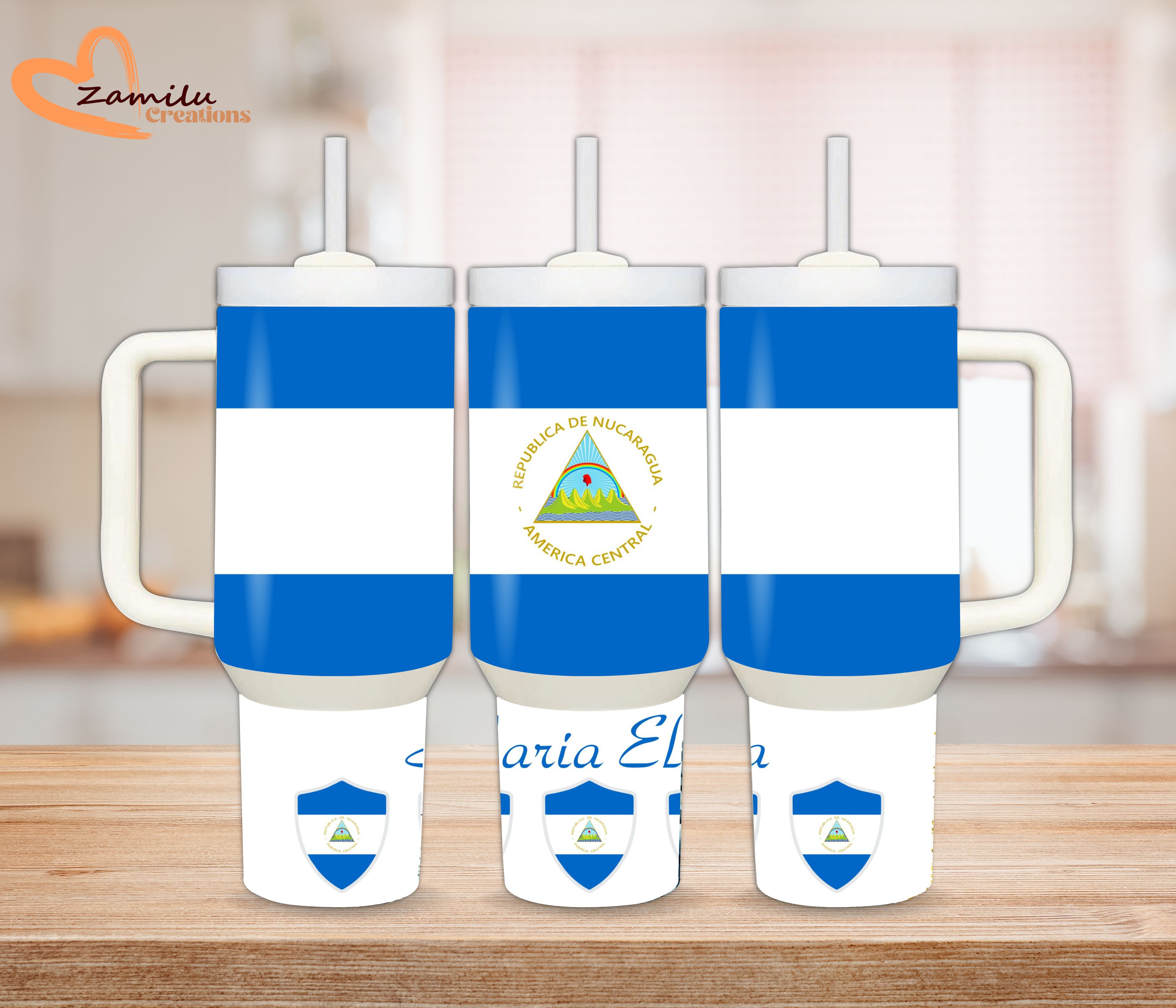 Nicaragua Tumbler with Handle 40oz 30oz, Personalized Nicaragua Gift, Custom Stainless Steel Travel Mug, Nicaraguan Flag Cup, Gift for Her