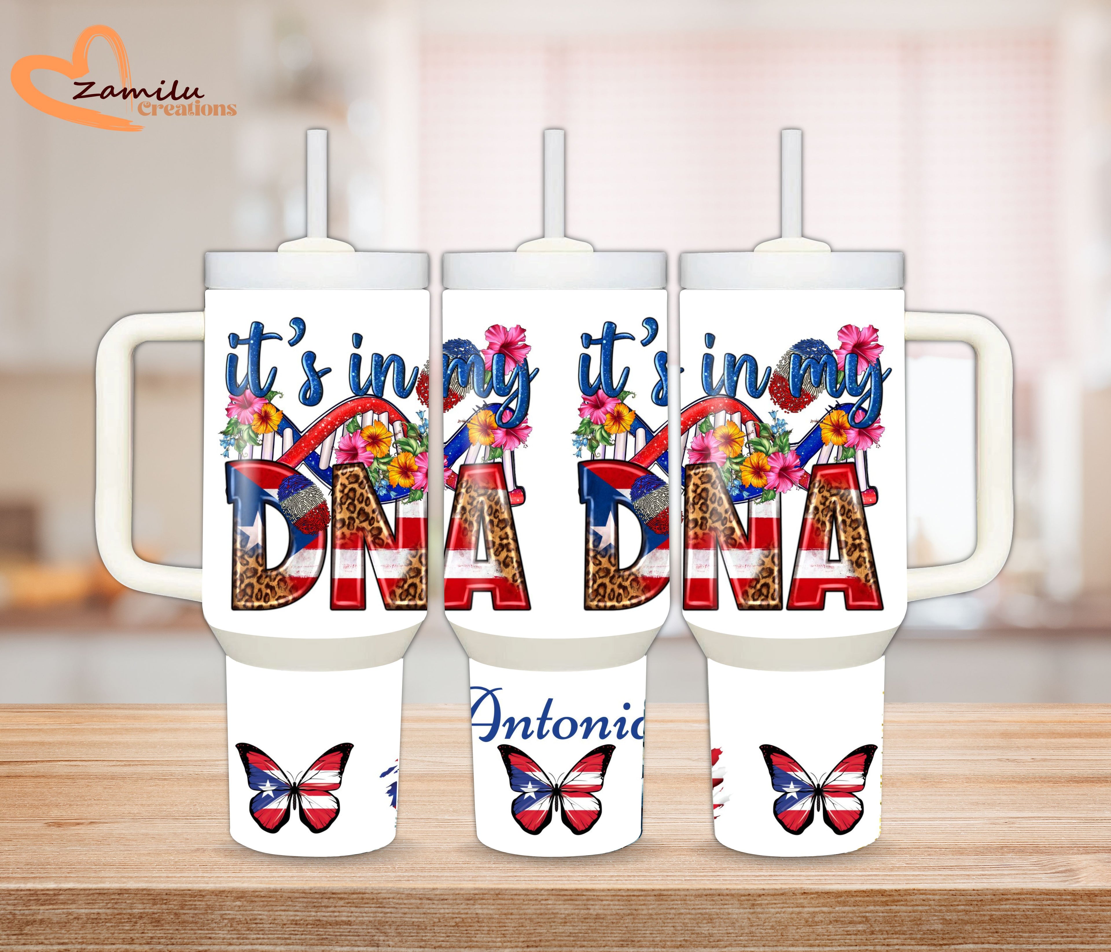 30Oz - 40 oz personalized tumbler with handle, Puerto Rico