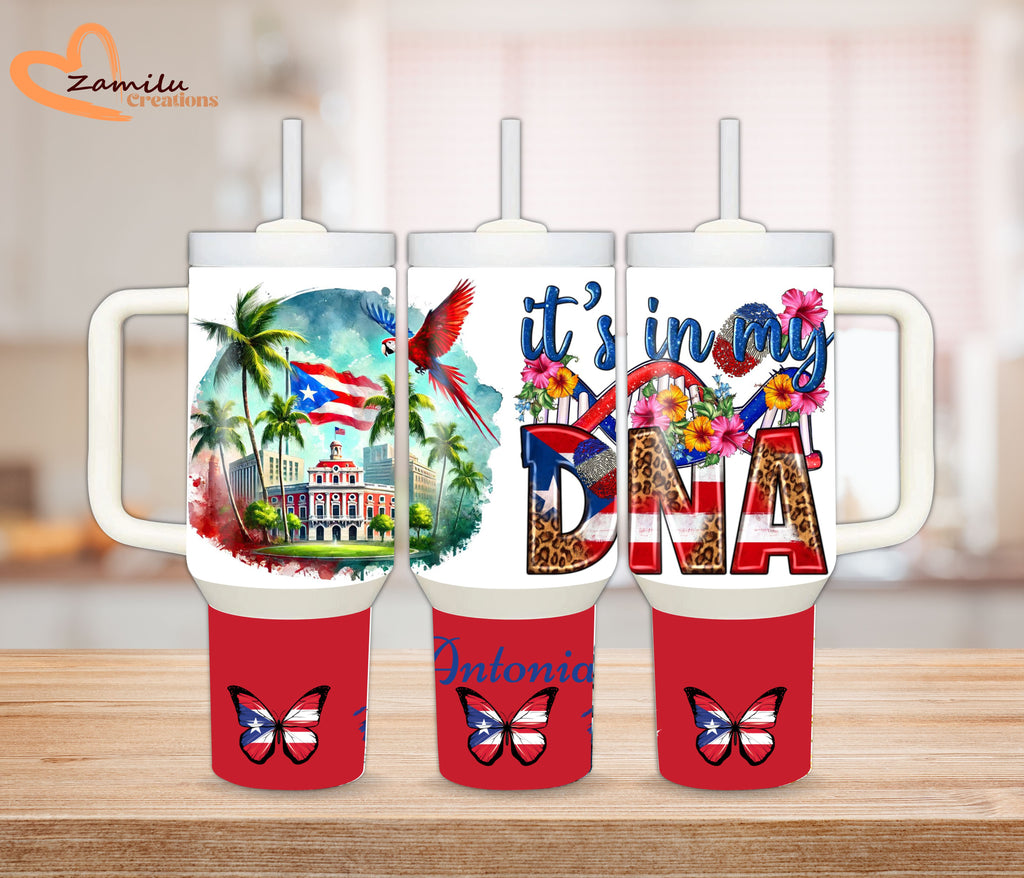 30Oz - 40 oz personalized tumbler with handle, Puerto Rico