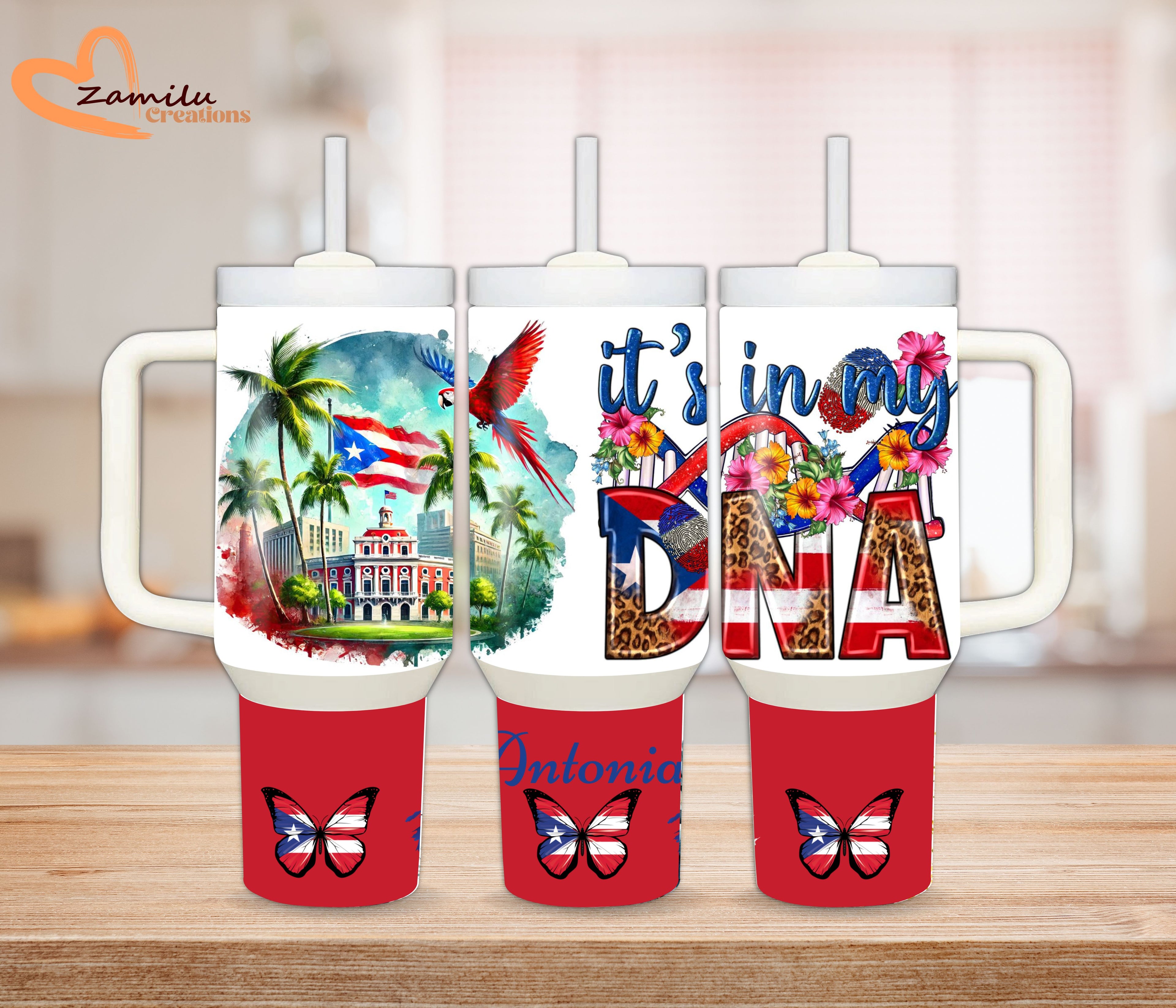 30Oz - 40 oz personalized tumbler with handle, Puerto Rico