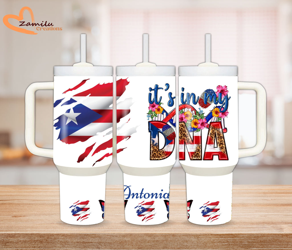 30Oz - 40 oz personalized tumbler with handle, Puerto Rico
