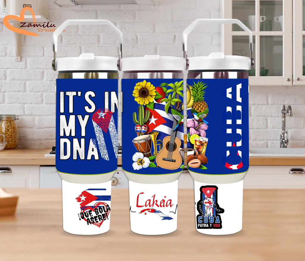 Cuban Pride Tumbler – 30 oz & 40 oz Stainless Steel Travel Mug with Handle & Straw, Cuban Flag Drinkware, Gift for Cubans