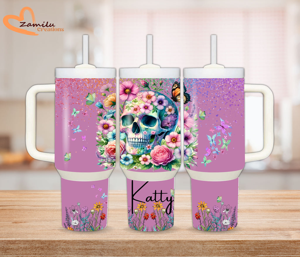 Personalized Catrina Tumbler – 30 oz & 40 oz Stainless Steel Day of the Dead Cup, Dia de los Muertos Drinkware, Chingona Gift