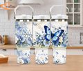 Personalized Butterfly and Blue Floral Tumbler, Custom Stainless Steel Water Bottle with Name, Cute Gift for Her 30oz 40oz