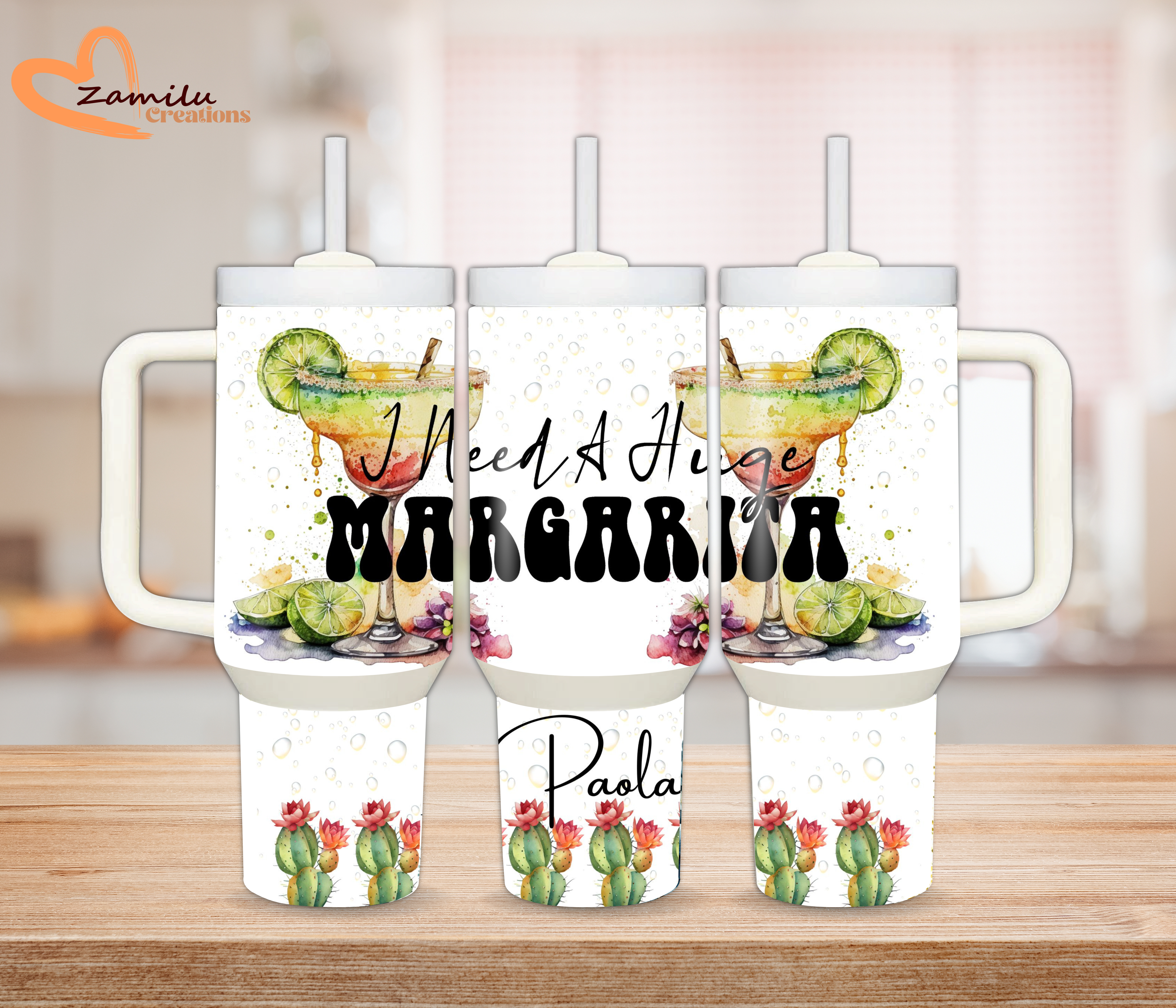 Personalized Margarita Tumbler with Name 30 Oz or 40oz Stainless Steel Travel Mug Custom Cactus Cup Bachelorette Party Gift for Her Birthday Gift