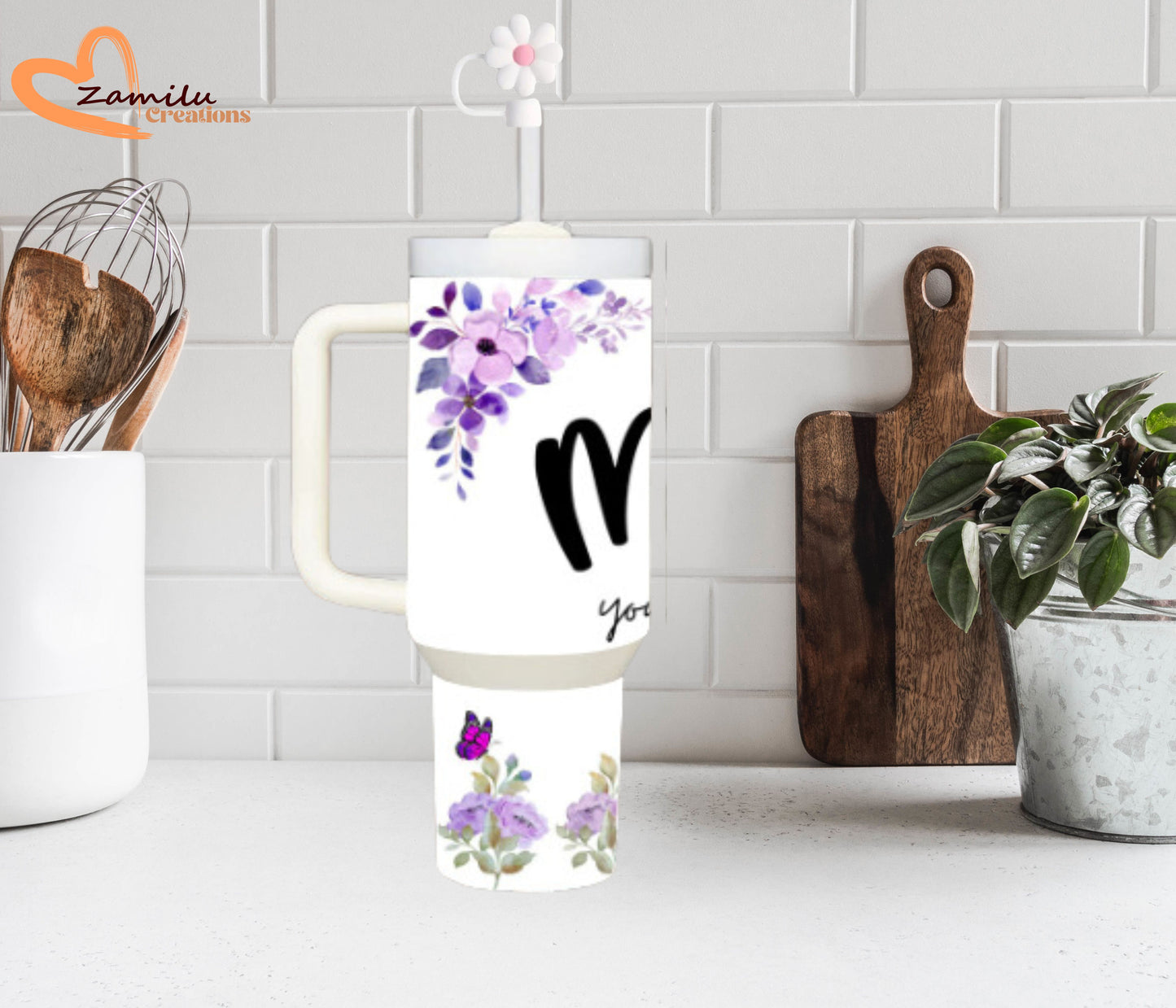 MOM affirmation tumbler, purple flowers tumbler, personalized name tumbler, 3040 Oz custom tumbler, Personalized 30 Oz Tumbler, Grandma gift