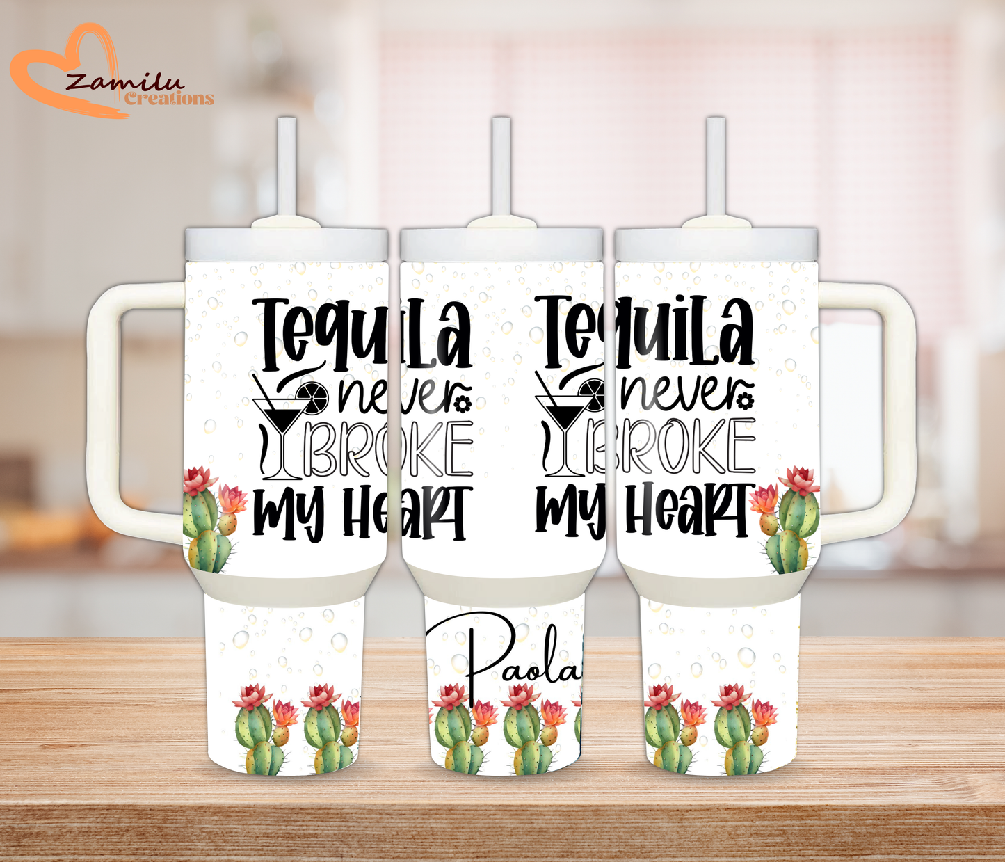 Personalized Cactus Tumbler – 30 oz & 40 oz Stainless Steel Travel Cup or Water Bottle, Custom Name Drinkware