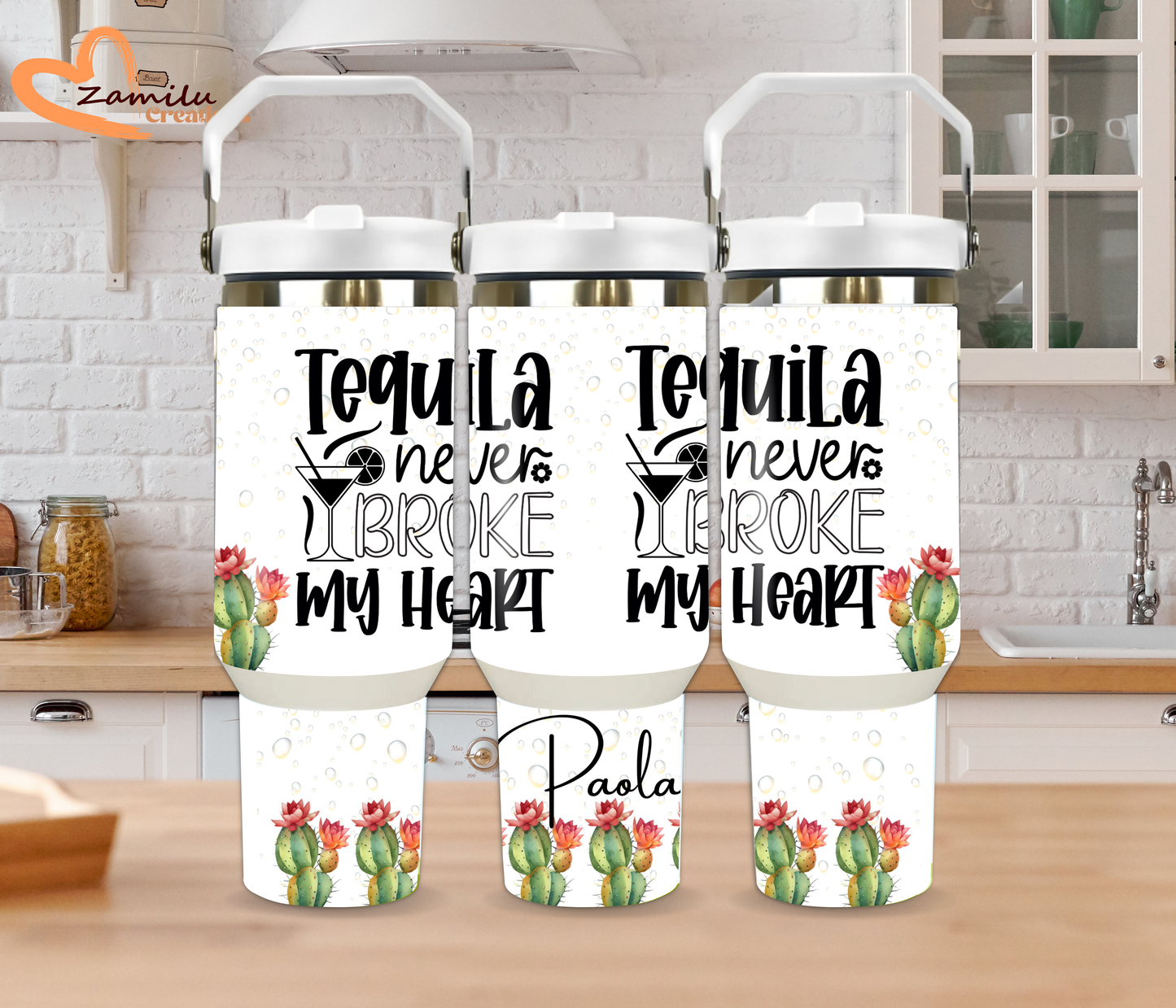 Personalized Cactus Tumbler – 30 oz & 40 oz Stainless Steel Travel Cup or Water Bottle, Custom Name Drinkware