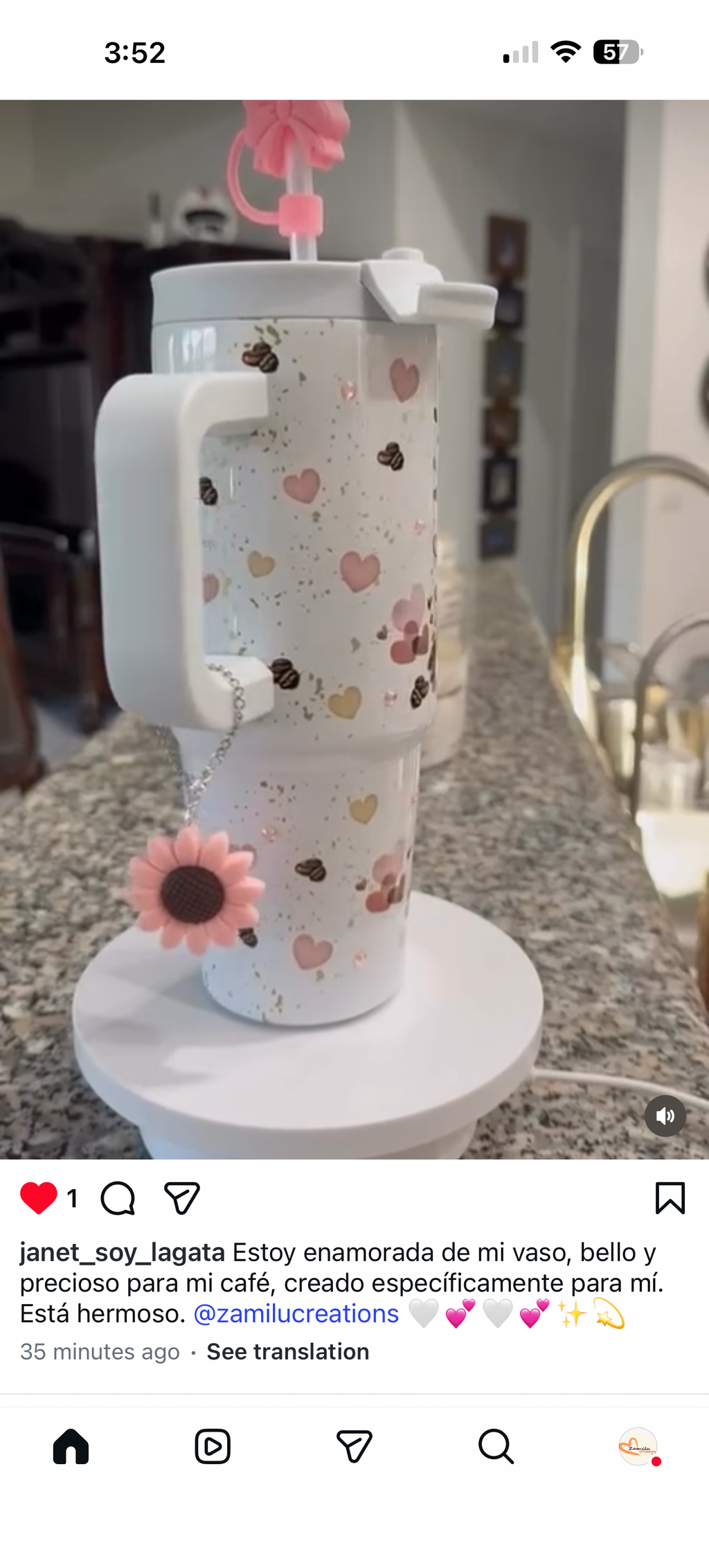 Personalized Coffee Tumbler with Handle & Straw | Custom Floral Heart Design | Gift for Mom, Teacher & Coffee Lovers