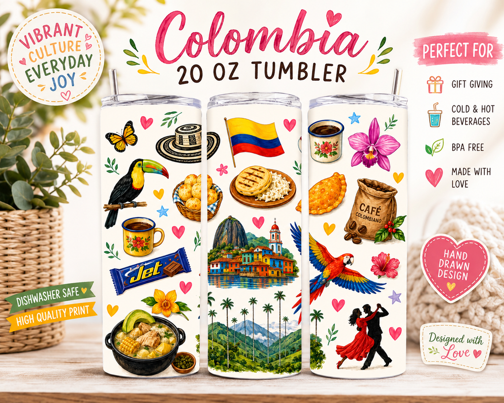 Colombian Tumbler 20oz | Colombian Gift | Colombian Heritage Personalized Gift, Orgullo Colombiano, Guatape