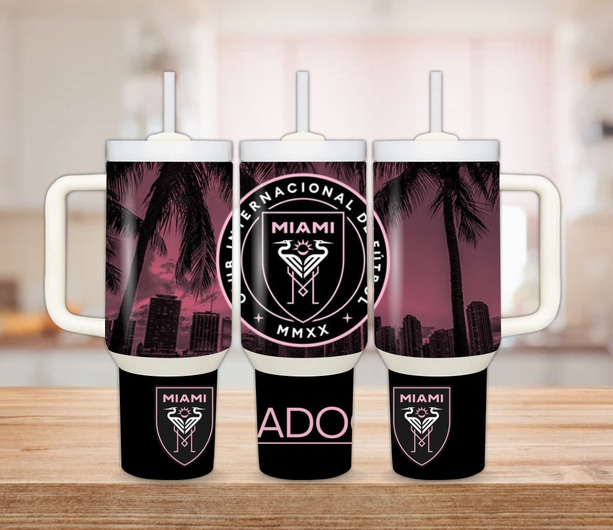 Personalized Inter Miami 30 or 40 oz Tumbler with Handle – Messi Soccer Cup – Custom Stainless Steel Water Bottle – Gift for Soccer Fans & Athletes