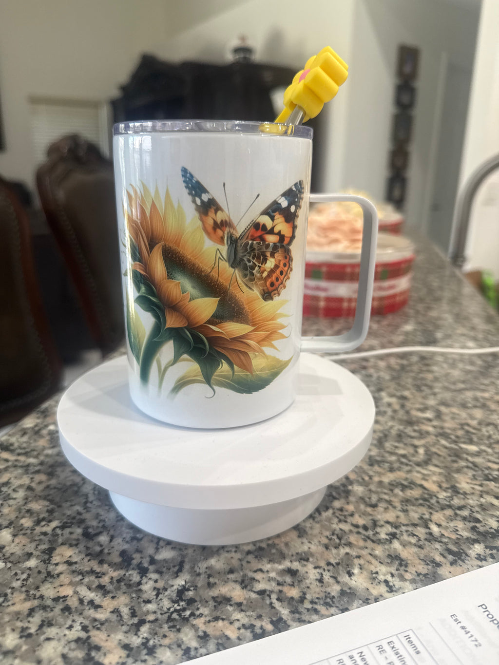 Personalized Sunflower Butterfly Mug – Custom Name Coffee Cup (Ceramic or Stainless Steel)