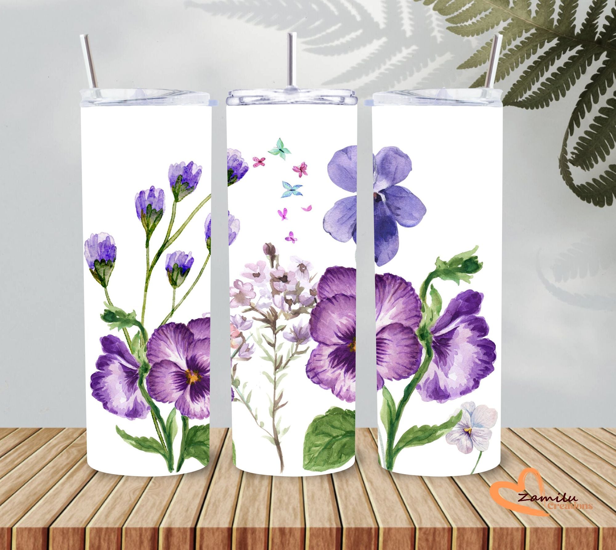 Purple Bloom Tumbler – 20 Oz Floral Design 🌿💜
