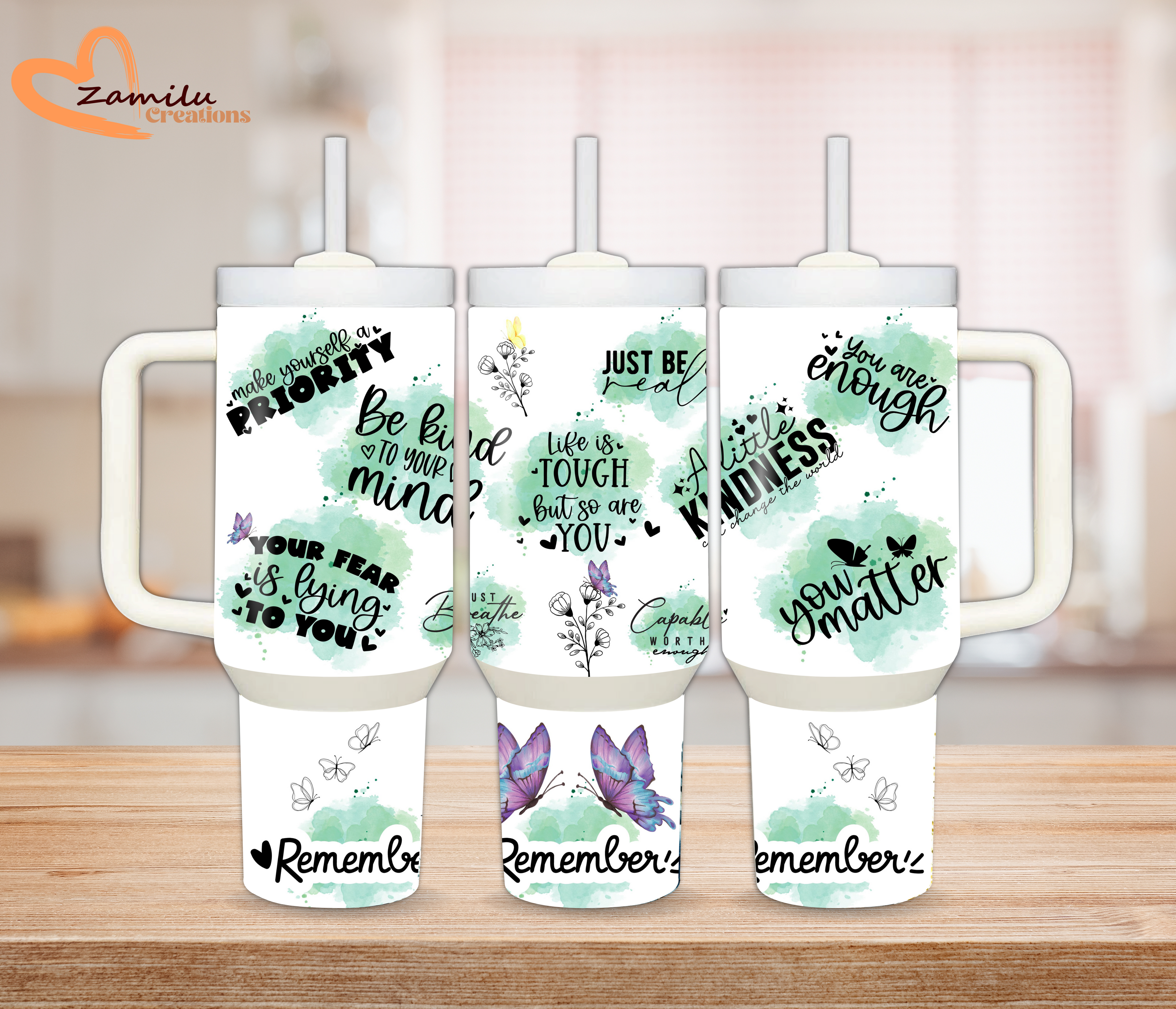 Mental Health tumbler, 30 oz - 40 Oz tumbler Green