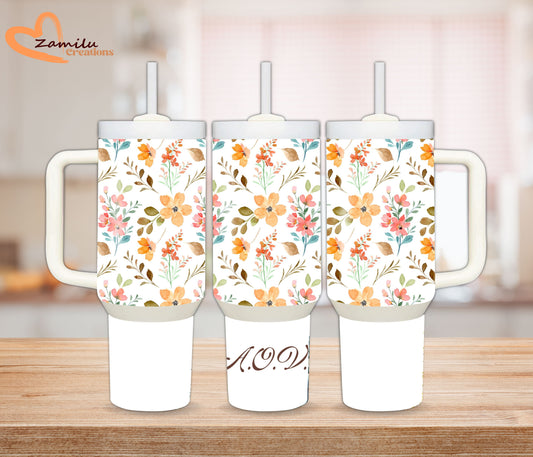 Personalized Christmas Tumbler with Handle: Pink & Green Trees. 30 or 40 Oz tumbler. Customs Tumbler for Christmas. Gift for Her