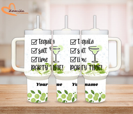 30Oz - 40 oz personalized tumbler with handle, Tequila, salt, lime
