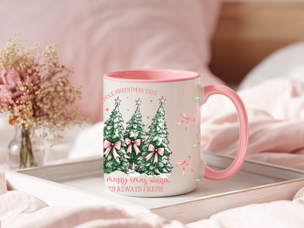 Pink Christmas Tree Mug – Cute Holiday Coffee Cup (11oz or 15oz)