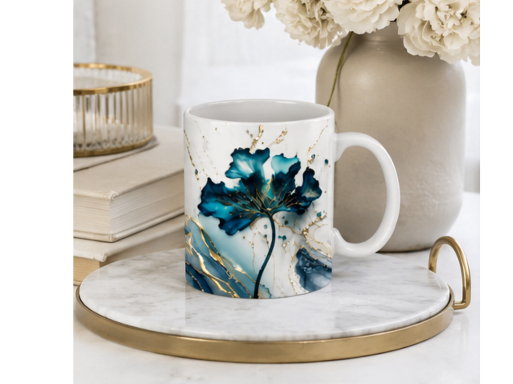 Blue & Gold Marble Personalized Mug - Luxury Custom Ceramic Coffee Cup