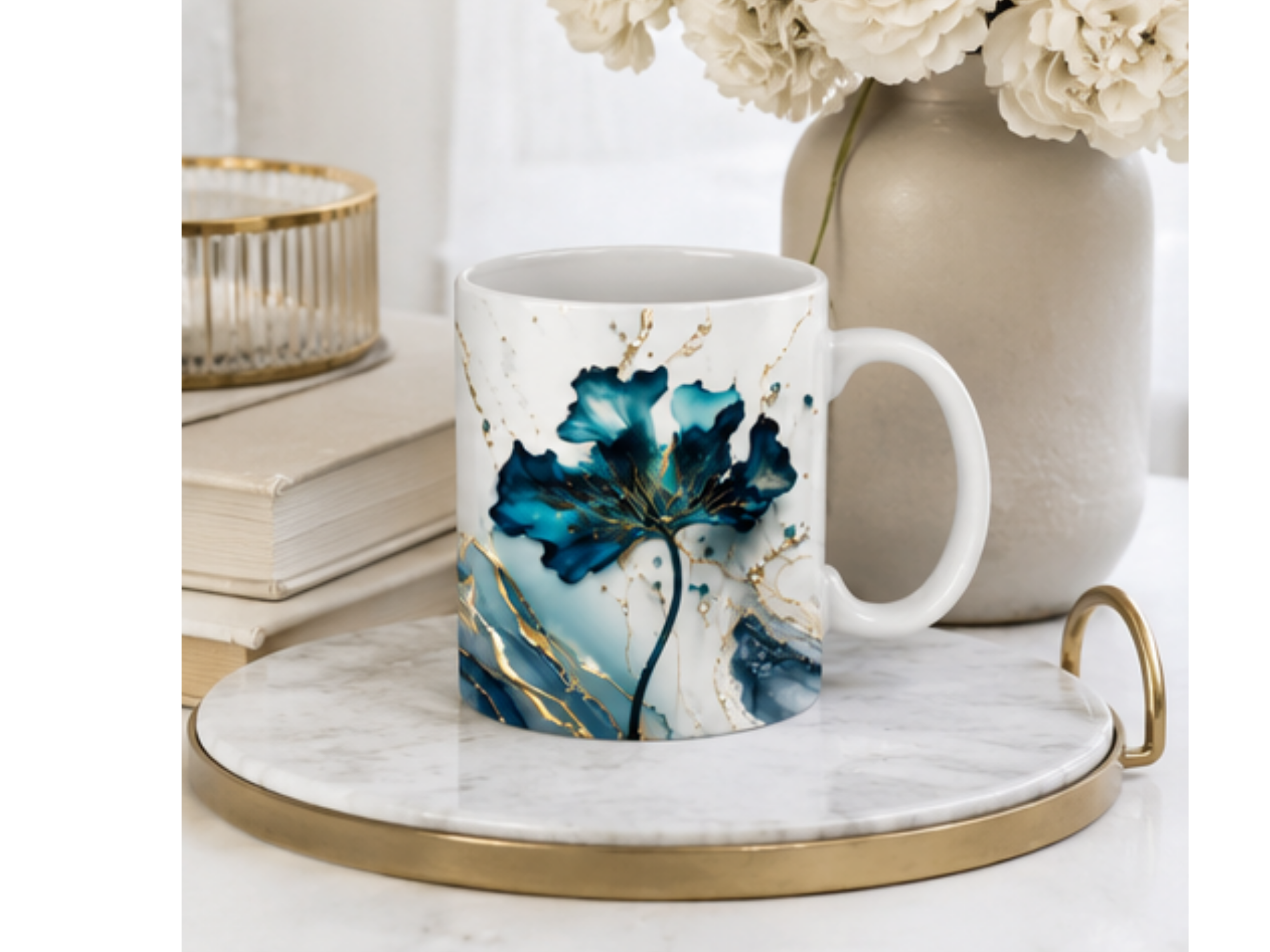Blue & Gold Marble Personalized Mug - Luxury Custom Ceramic Coffee Cup