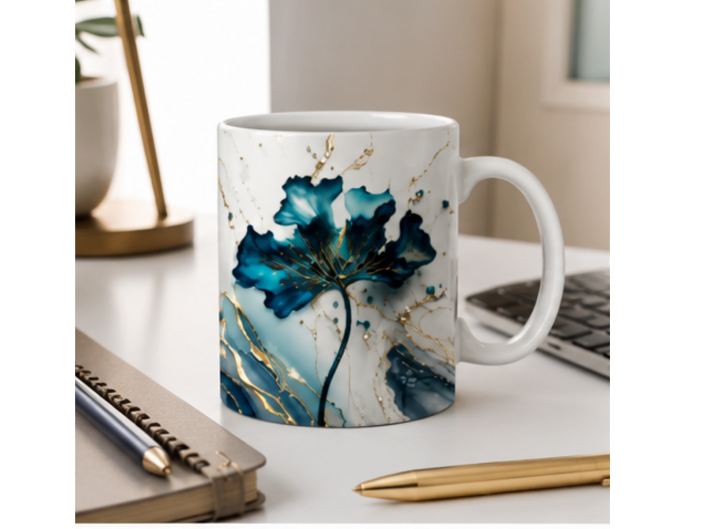 Blue & Gold Marble Personalized Mug - Luxury Custom Ceramic Coffee Cup