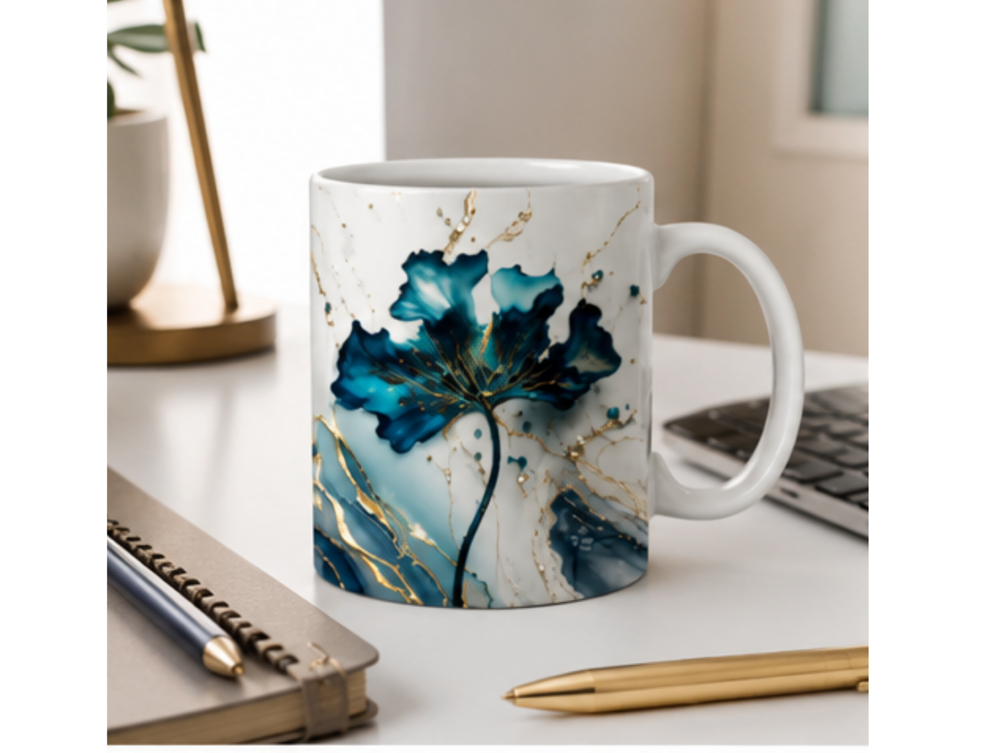 Blue & Gold Marble Personalized Mug - Luxury Custom Ceramic Coffee Cup