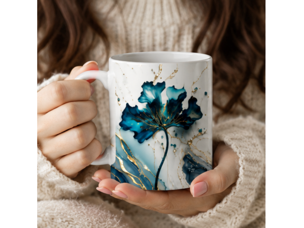 Blue & Gold Marble Personalized Mug - Luxury Custom Ceramic Coffee Cup