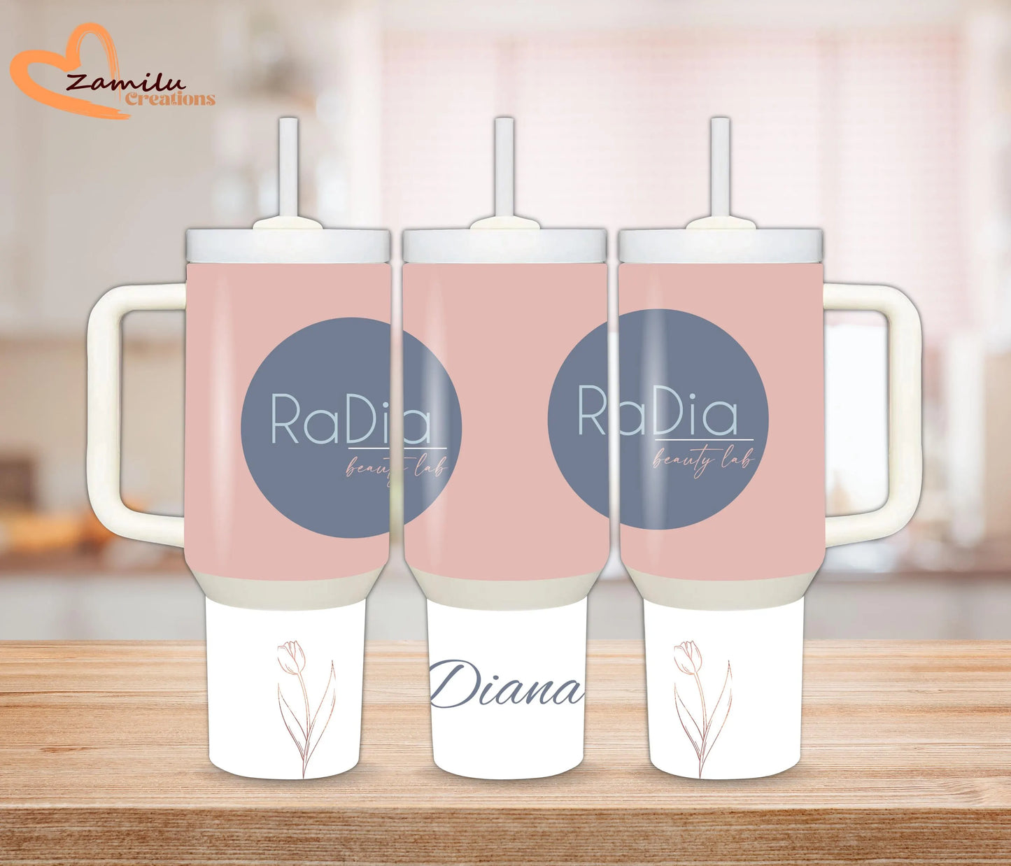 Personalized Business Logo Tumbler – Custom 30 oz & Straw; 40 oz Stainless Steel Cup with Handle & Straw, Corporate Branded Drinkware