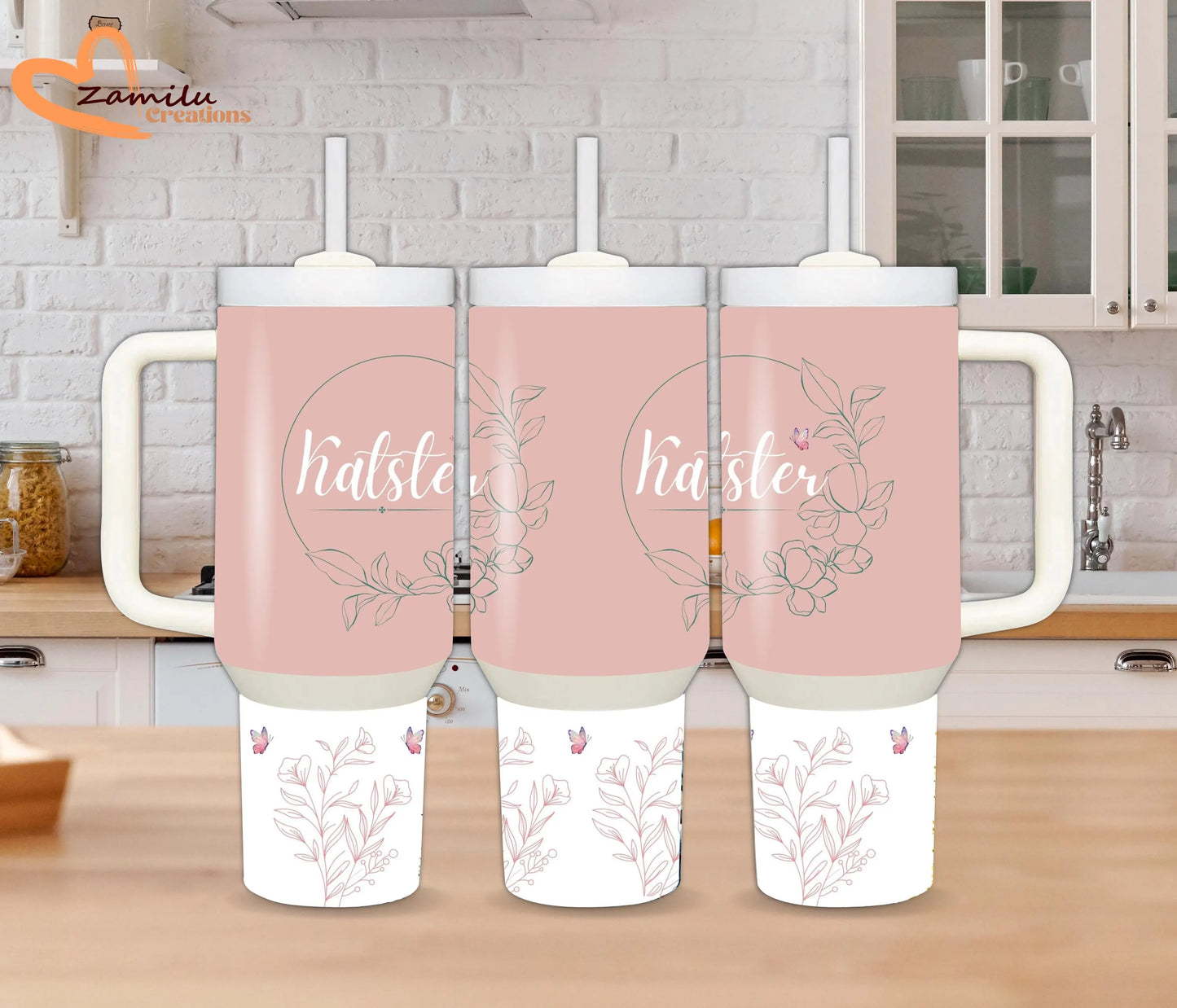 Personalized Business Logo Tumbler – Custom 30 oz & Straw; 40 oz Stainless Steel Cup with Handle & Straw, Corporate Branded Drinkware