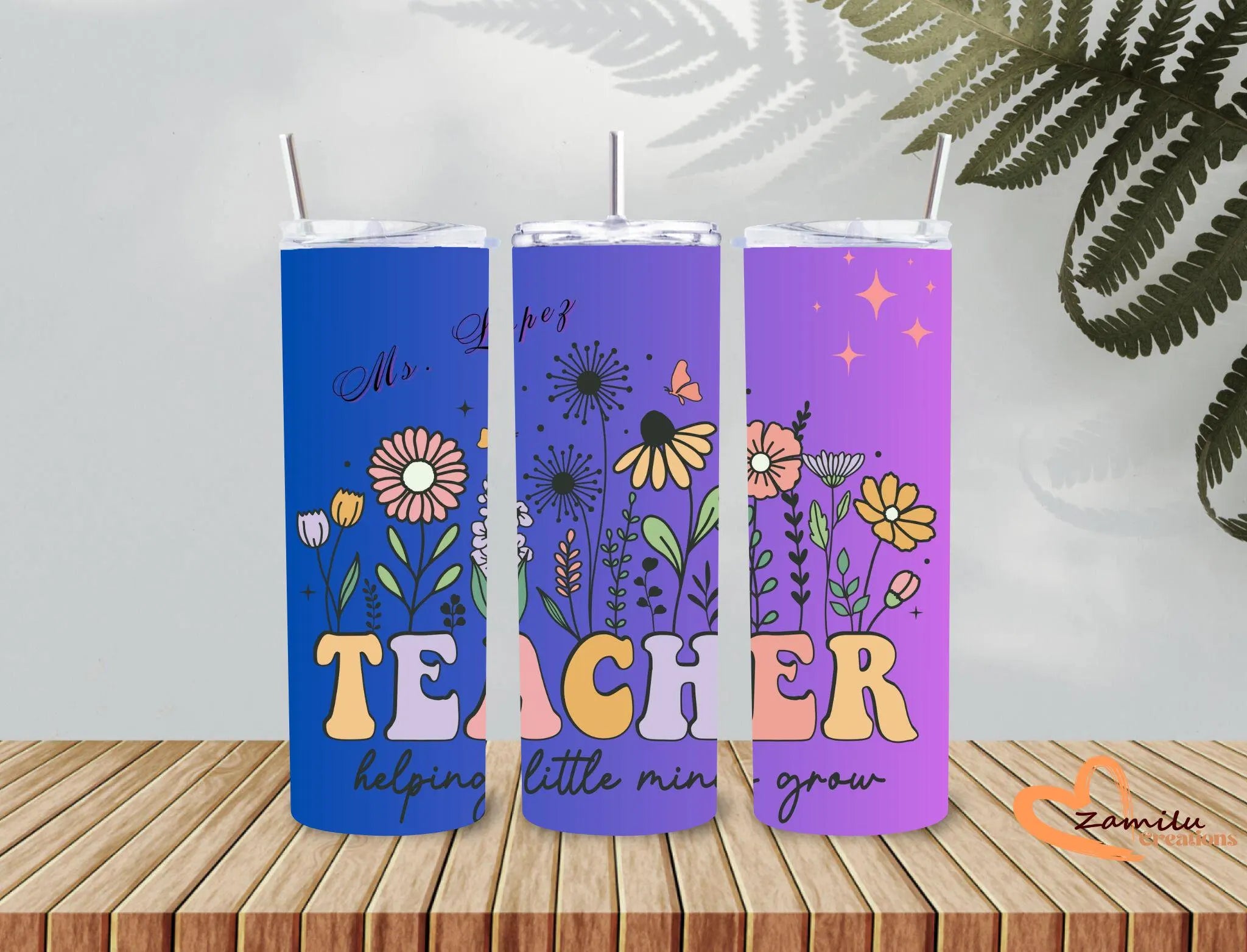 Personalized Teacher Tumbler 20oz | Custom Name Floral Teacher Cup | Helping Little Minds Grow Gift | Teacher Appreciation Gift | Back to School Tumbler