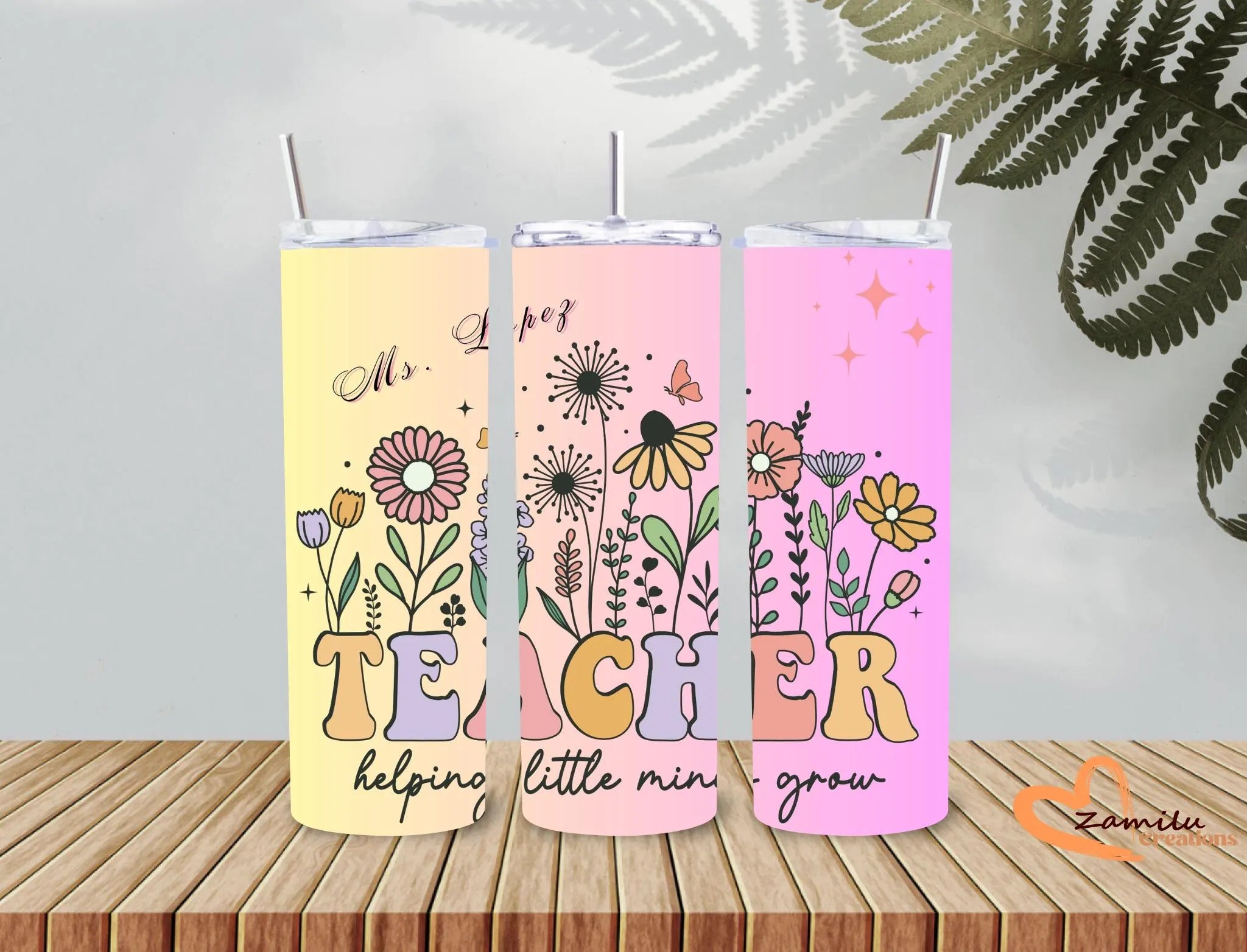 Personalized Teacher Tumbler 20oz | Custom Name Floral Teacher Cup | Helping Little Minds Grow Gift | Teacher Appreciation Gift | Back to School Tumbler