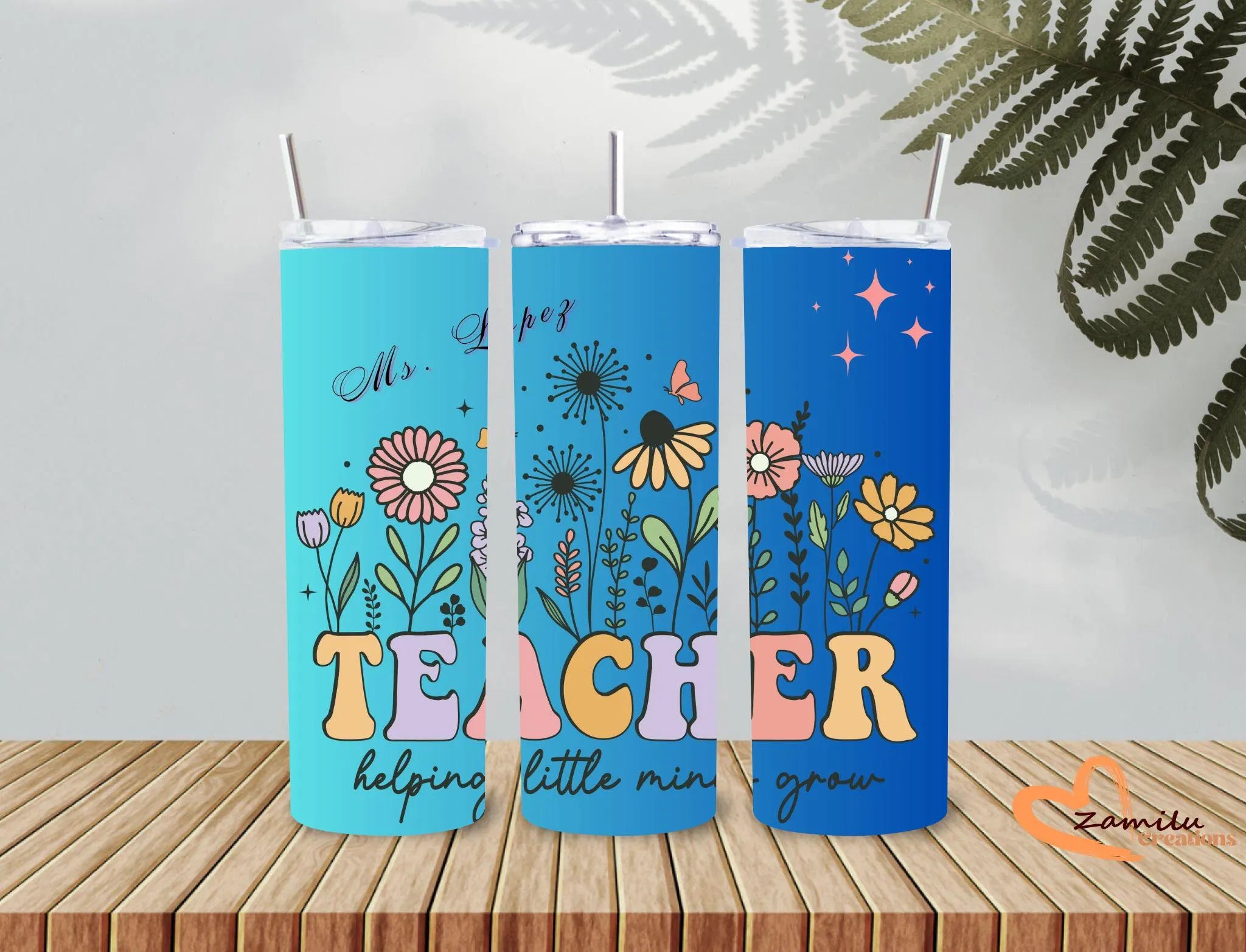 Personalized Teacher Tumbler 20oz | Custom Name Floral Teacher Cup | Helping Little Minds Grow Gift | Teacher Appreciation Gift | Back to School Tumbler