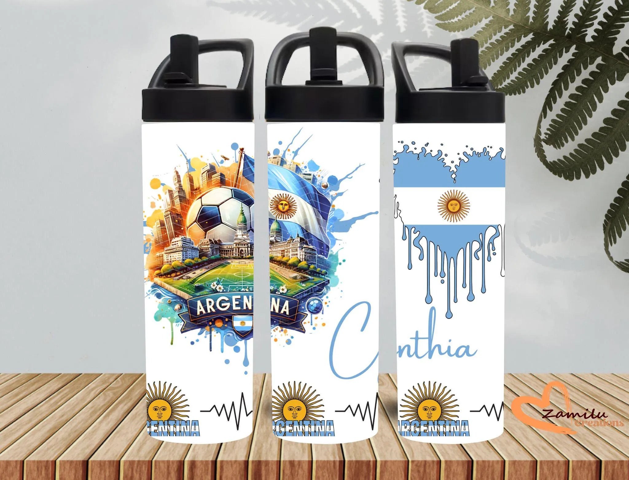 Personalized Argentina Flag Tumbler: 20 Oz Stainless Steel Water Bottle, bebedero personalizado de Argentina, custom Word cup cup
