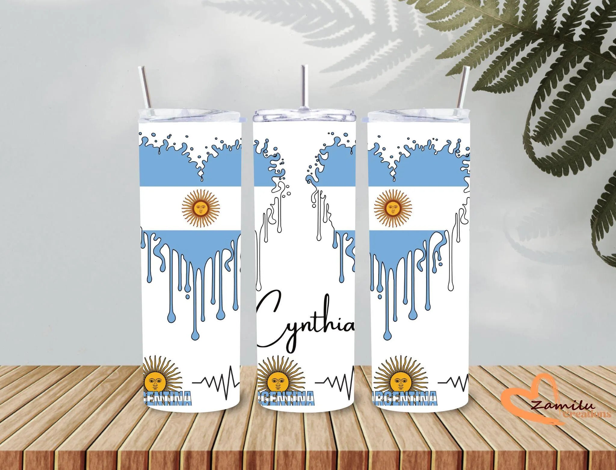Personalized Argentina Flag Tumbler: 20 Oz Stainless Steel Water Bottle, bebedero personalizado de Argentina, custom Word cup cup