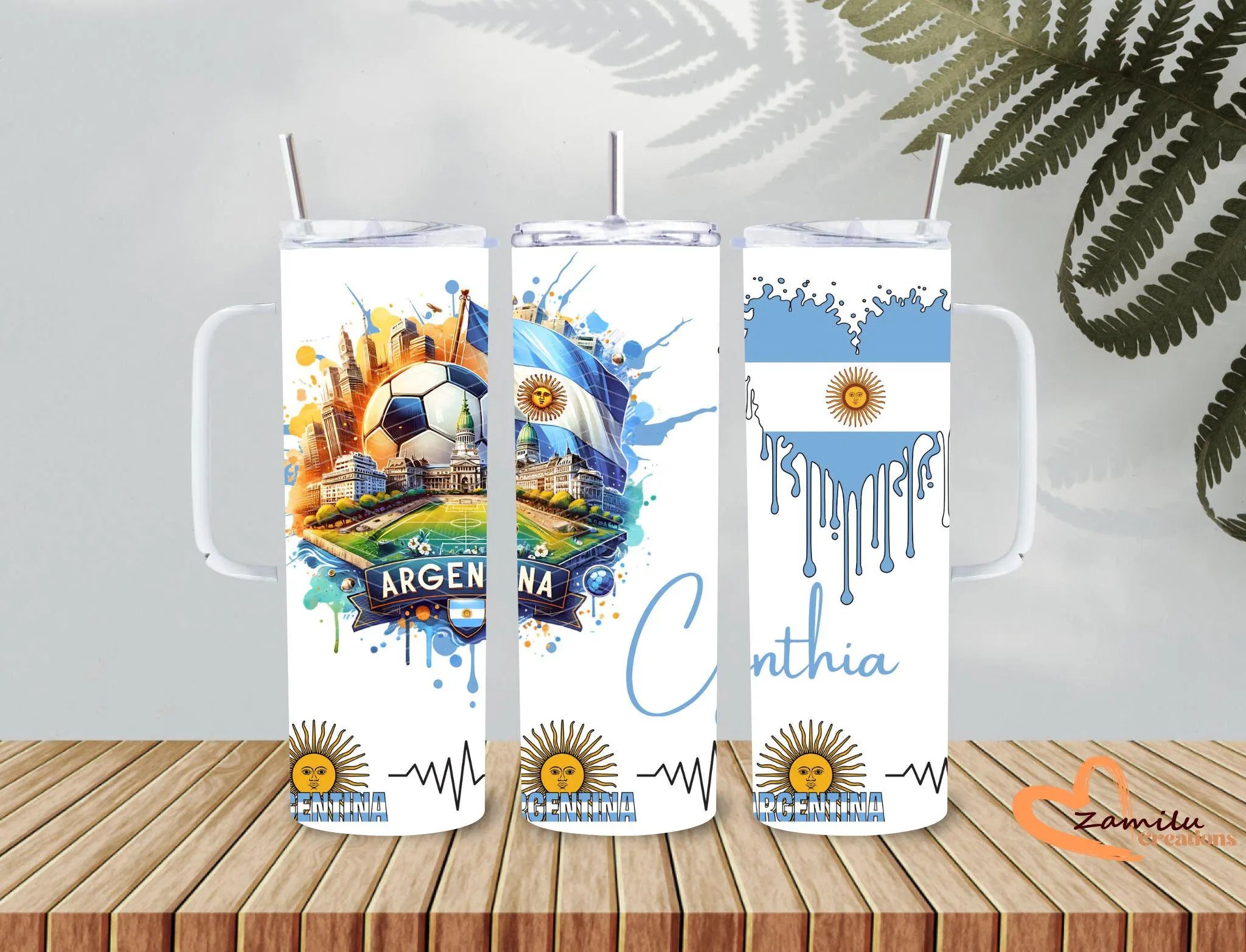 Personalized Argentina Flag Tumbler: 20 Oz Stainless Steel Water Bottle, bebedero personalizado de Argentina, custom Word cup cup