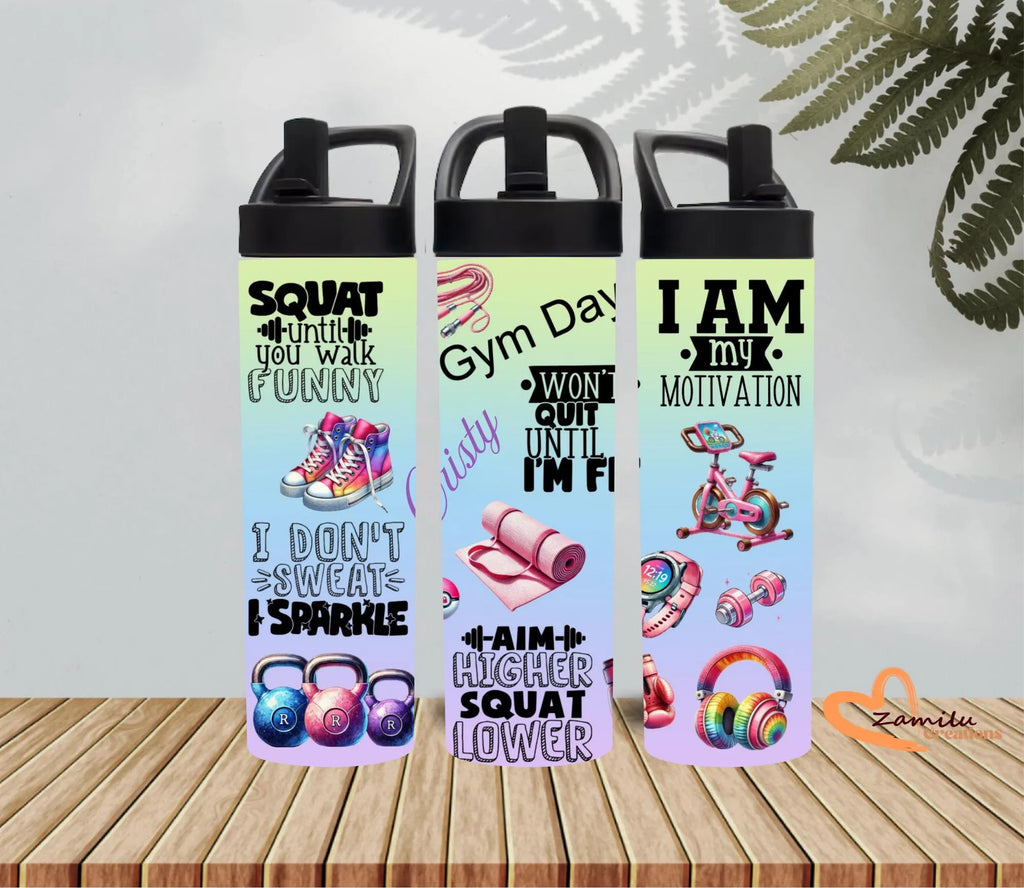 Motivational Gym Tumbler with Straw Lid | Personalized Fitness Water Bottle | Workout Quotes Cup | Gym Lover Gift | Custom Name Tumbler 20oz