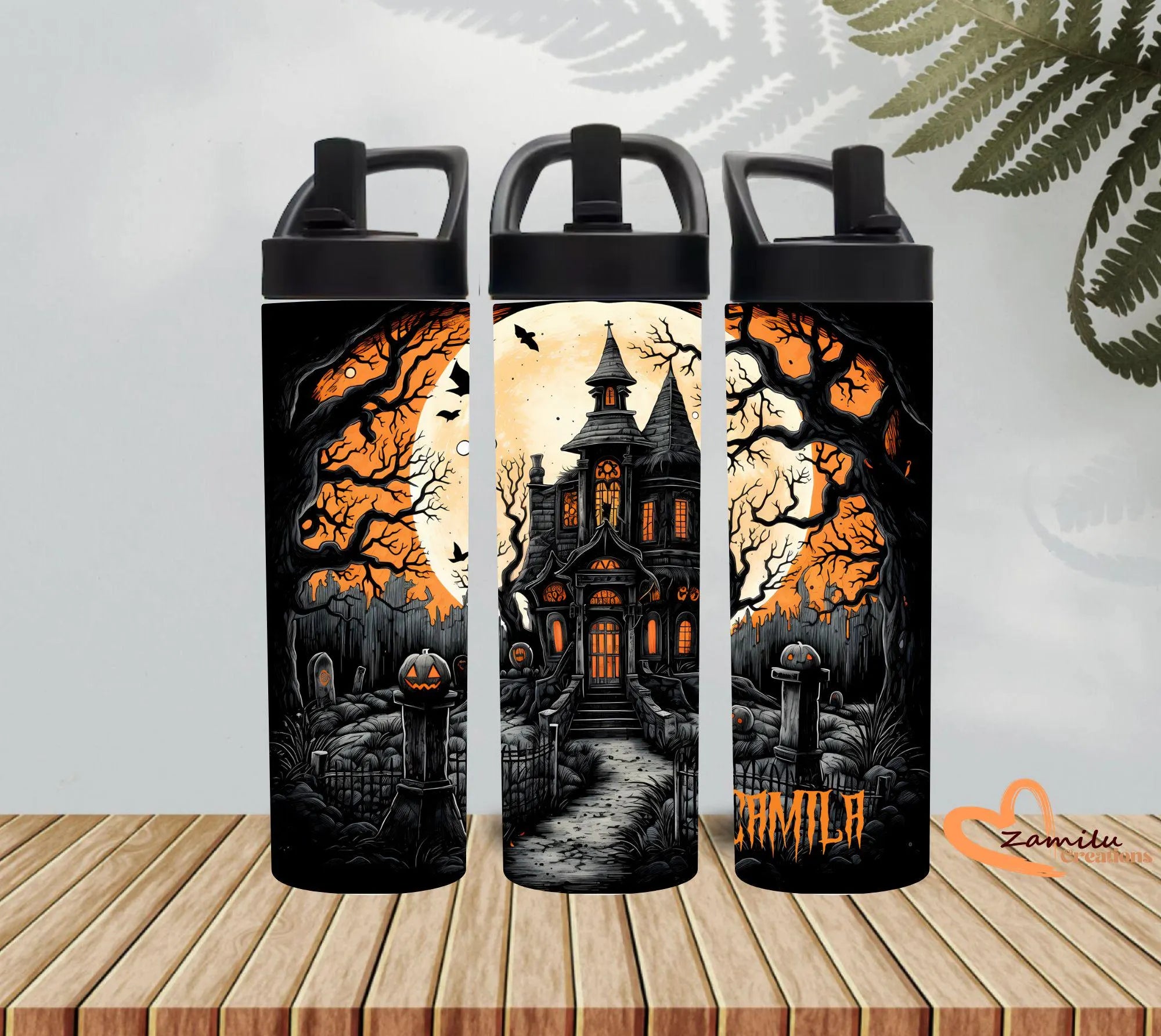 Personalized Halloween Haunted House Tumbler: Spooky Gothic Travel Mug