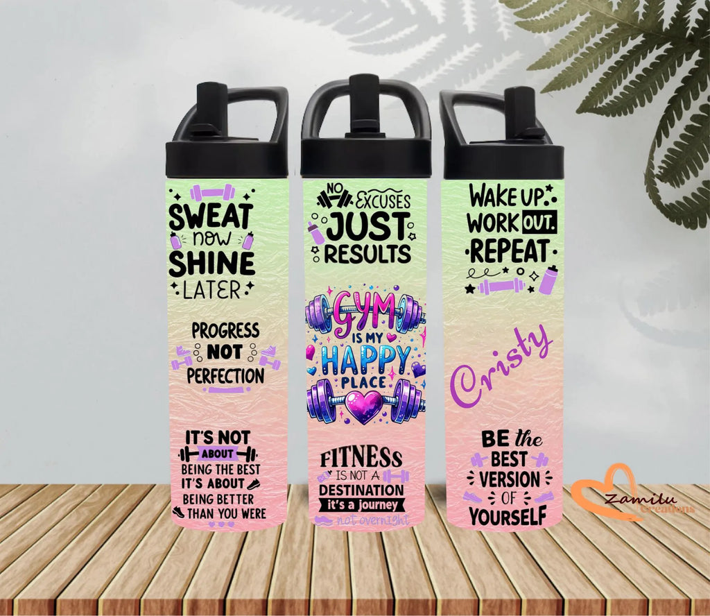 Motivational Gym Tumbler with Straw Lid | Personalized Fitness Water Bottle | Workout Quotes Cup | Gym Lover Gift | Custom Name Tumbler 20oz