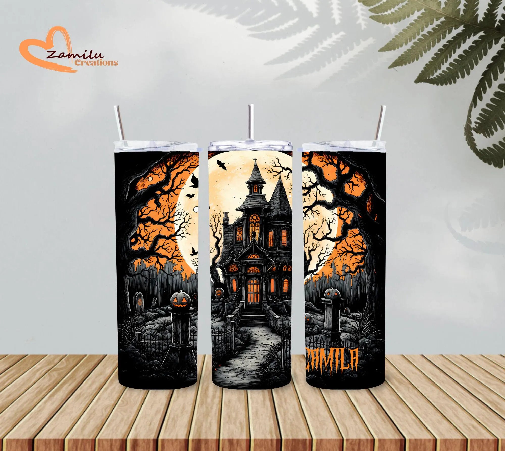 Personalized Halloween Haunted House Tumbler: Spooky Gothic Travel Mug