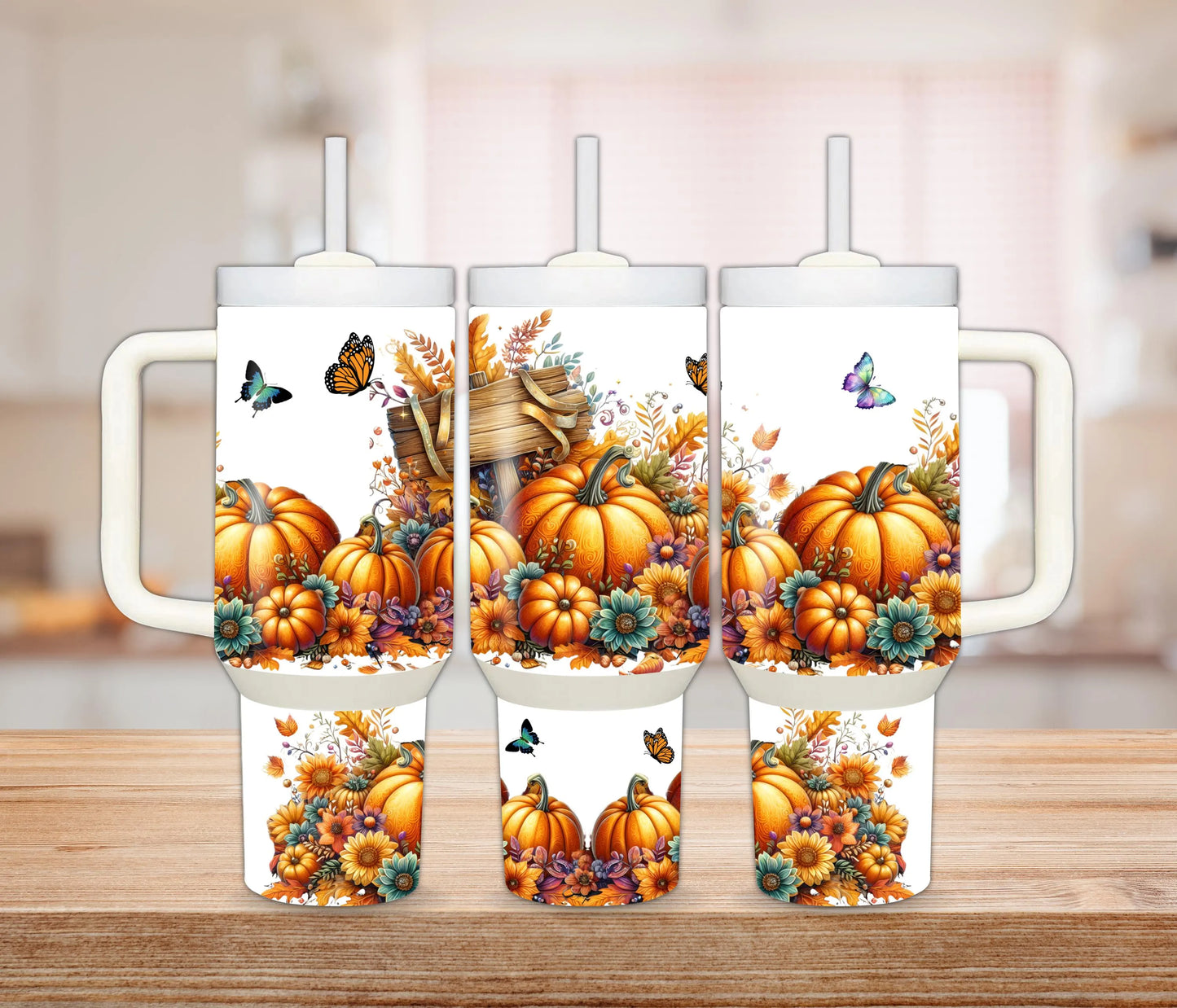 Pumpkin Floral Tumbler – 30 oz & 40 oz Stainless Steel Autumn Coffee Cup, Personalized Fall Gift