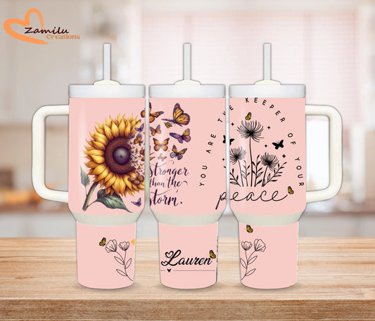 Stronger Than The Storm Tumbler – 30 oz & 40 oz Personalized Mental Health Inspirational Cup, Daily Reminder with Name