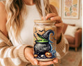 Personalized Halloween Glass Cup, Frosted Witch Cauldron Spooky Fall Tumbler, 16oz