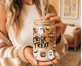 Personalized Halloween Ghost Glass Cup 16oz, Cute Ghost Iced Coffee Cup with Lid and Straw, Custom Fall Tumbler Gift, Spooky Can Glass